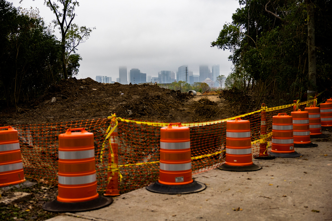 View of downtown Houston skyline and construction