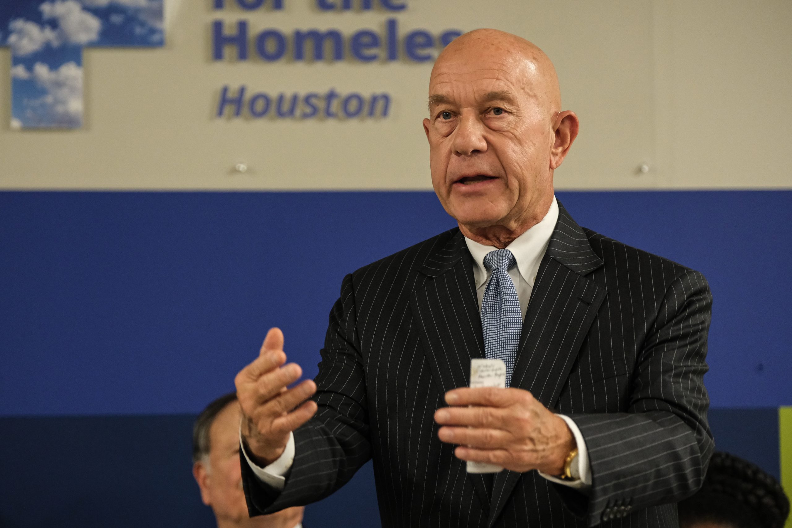 At Healthcare for the Homeless, mayoral candidate Texas Senator John Whitmire shares remarks during a forum for mayoral candidates to share their plan to combat Houston homelessness