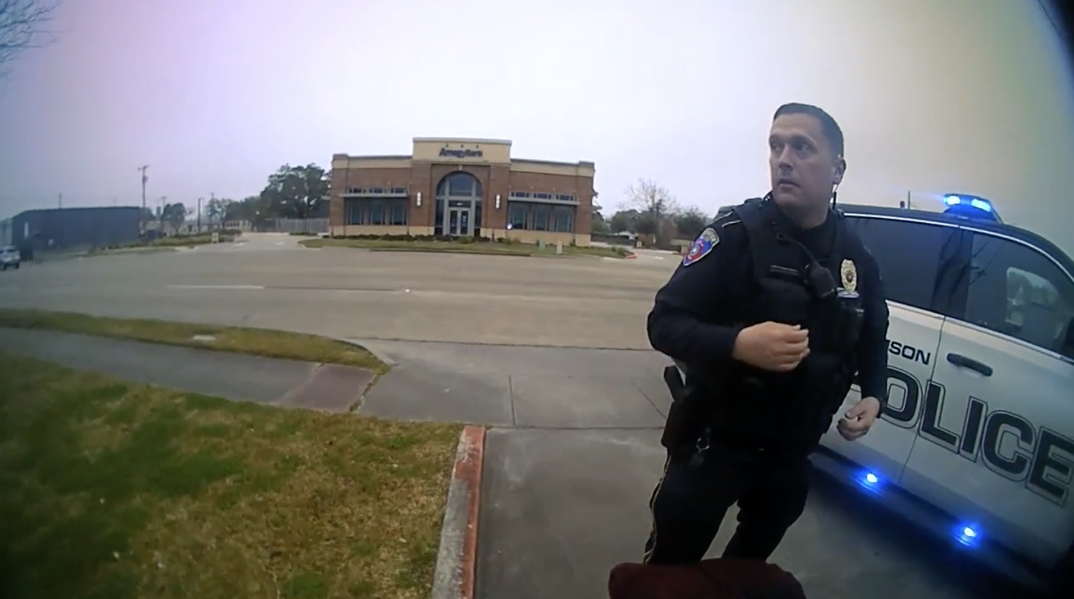 Video screenshot of Dickinson Police Officer Michael Kinsley