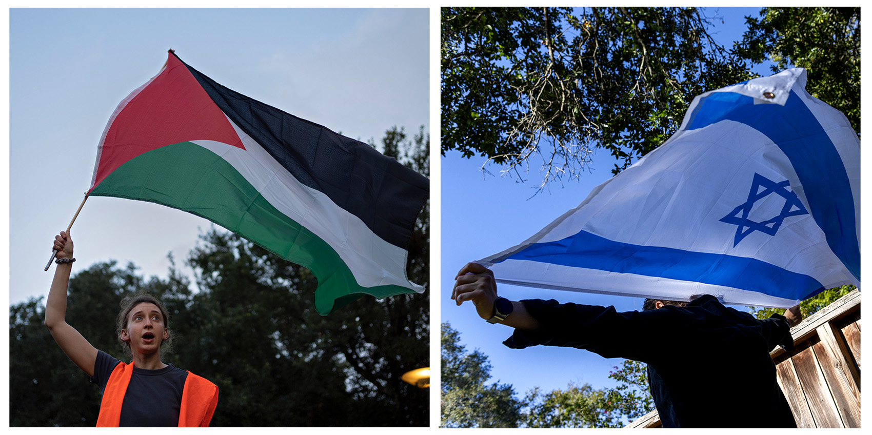 Palestinian and Israeli flags in Houston