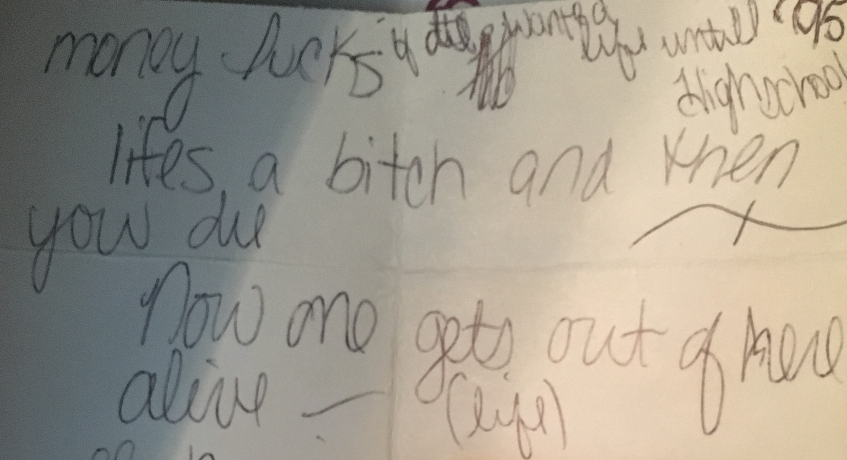 Notecard written by Houston writer Isobella Jade when she was a child