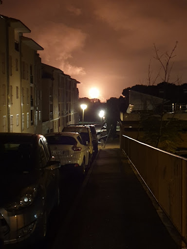 A flaring event at the LyondellBasell plant in Berre-l'Étang, France, on Feb. 23, 2020, was photographed by Corinne Faus from her home in La Fare-les-Oliviers, a town nearly 7 miles away. 