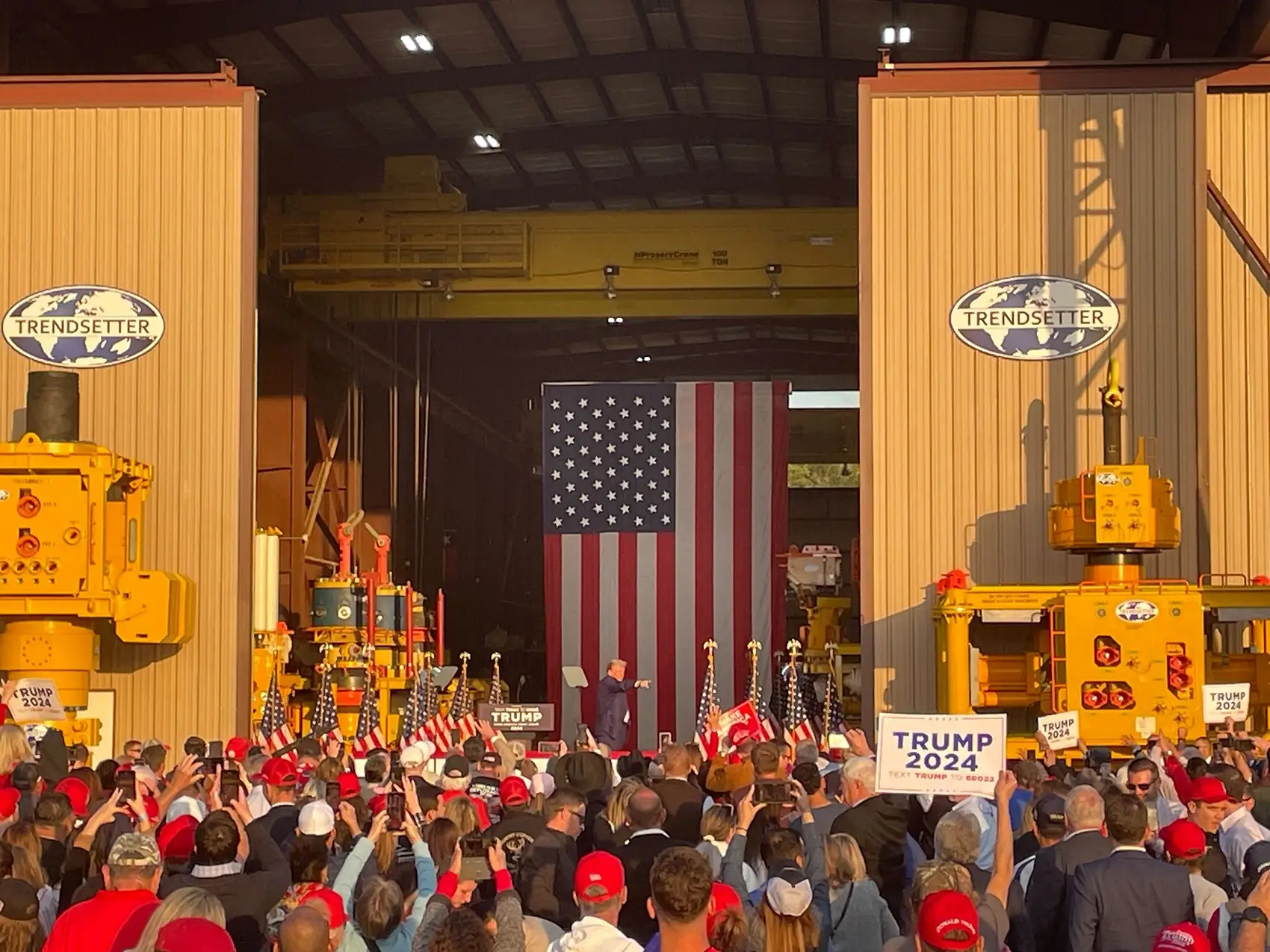 Former President Donald Trump traveled to the Houston headquarters of an offshore drilling company on Thursday and spoke to more than 1,000 supporters.