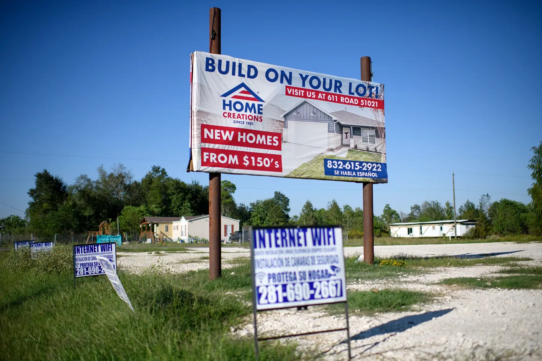 A sign outside the Colony Ridge development on Oct. 10, 2023 near Houston, Texas.