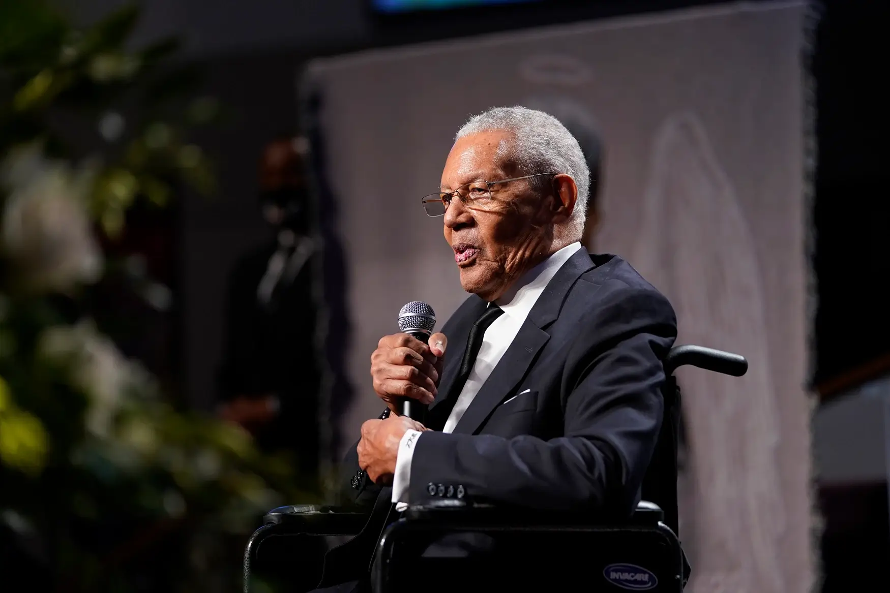 The Rev. William Lawson, pastor emeritus of Wheeler Avenue Baptist Church, of Houston speaks during a funeral service for George Floyd at The Fountain of Praise church Tuesday, June 9, 2020, in Houston.